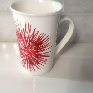 Starbucks Tall White Ceramic Coffee Mug Red geomet Starburst Fireworks 2014 12oz